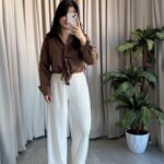 Eyra Oversize Pamuk Saten Gömlek Kahverengi