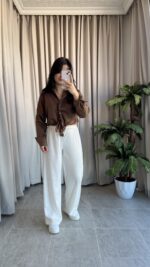 Eyra Oversize Pamuk Saten Gömlek Kahverengi