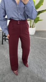 Fancy Düğmeli Crep Pantolon - Bordo - Görsel 4