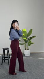 Fancy Düğmeli Crep Pantolon - Bordo - Görsel 6