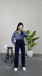 Fancy Düğmeli Crep Pantolon - Lacivert - Görsel 2