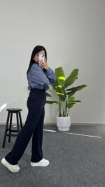 Fancy Düğmeli Crep Pantolon - Lacivert - Görsel 5