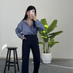 Fancy Düğmeli Crep Pantolon - Lacivert