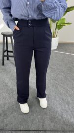 Fancy Düğmeli Crep Pantolon - Lacivert - Görsel 6