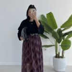 Farey Ekose Desen Şifon Etek - Mürdüm