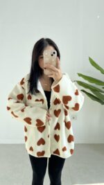 Fermuarlı Oversize Peluş Ceket - Görsel 5