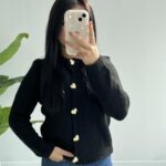 Gold Kalp Düğmeli Triko Hırka - Siyah