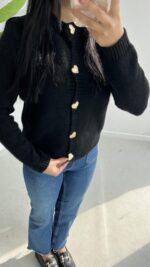 Gold Kalp Düğmeli Triko Hırka - Siyah - Görsel 3