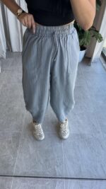 Gri  Balon Model Keten Pantolon - Görsel 5