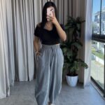 Gri  Balon Model Keten Pantolon