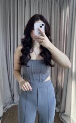 Gri Korse Görünümlü Askılı Takım