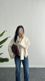 Griss Atkılı Yün Kazak - Ekru - Görsel 2