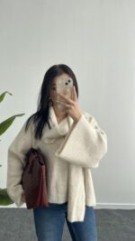 Griss Atkılı Yün Kazak - Ekru - Görsel 3