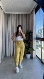 Hardal Balon Model Keten Pantolon - Görsel 5