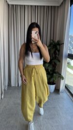 Hardal Balon Model Keten Pantolon - Görsel 3