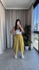 Hardal Balon Model Keten Pantolon - Görsel 4