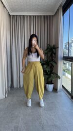 Hardal Balon Model Keten Pantolon - Görsel 2