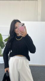 Hira Ajurlu Sakallı Triko Bluz - Siyah - Görsel 4