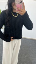 Hira Ajurlu Sakallı Triko Bluz - Siyah - Görsel 5