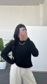 Hira Ajurlu Sakallı Triko Bluz - Siyah - Görsel 6