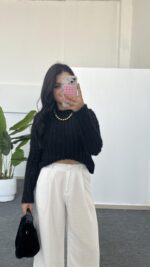 Hira Ajurlu Sakallı Triko Bluz - Siyah - Görsel 2