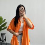 Linda Asimetrik Kesim Keten Gömlek - Turuncu