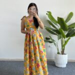 Meris Çiçekli Poplin Elbise - Sarı