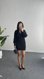 Merlin Tül Detaylı Crep Elbise - Siyah