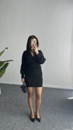 Merlin Tül Detaylı Crep Elbise - Siyah - Görsel 9