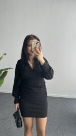 Merlin Tül Detaylı Crep Elbise - Siyah - Görsel 8