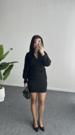 Merlin Tül Detaylı Crep Elbise - Siyah - Görsel 7