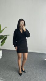 Merlin Tül Detaylı Crep Elbise - Siyah - Görsel 5