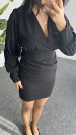 Merlin Tül Detaylı Crep Elbise - Siyah - Görsel 3