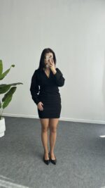 Merlin Tül Detaylı Crep Elbise - Siyah - Görsel 2