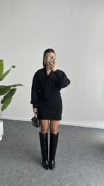 Same Fular Detaylı Tül Elbise - Siyah - Görsel 7