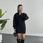 Same Fular Detaylı Tül Elbise - Siyah