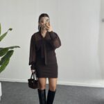 Same Fular Detaylı Tül Elbise - Kahve