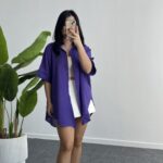 Linda Asimetrik Kesim Keten Gömlek - Mor