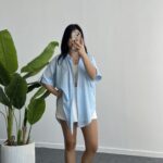 Linda Asimetrik Kesim Keten Gömlek - Mavi