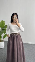 Lerasa Tensel Maxi Etek - Bordo - Görsel 3