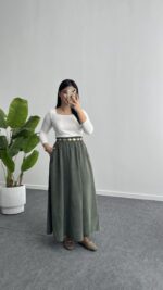 Lerasa Tensel Maxi Etek - Haki - Görsel 5