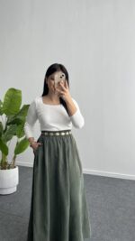 Lerasa Tensel Maxi Etek - Haki - Görsel 4
