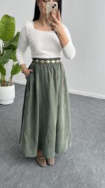 Lerasa Tensel Maxi Etek - Haki - Görsel 6