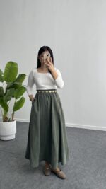 Lerasa Tensel Maxi Etek - Haki - Görsel 3