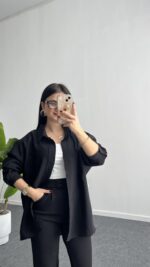 Leoni Oversize Basic Gömlek - Siyah