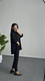 Leoni Oversize Basic Gömlek - Siyah - Görsel 4