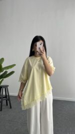 Elly Dantelli Kombine Tişört - Sarı - Görsel 5