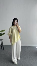 Elly Dantelli Kombine Tişört - Sarı - Görsel 4