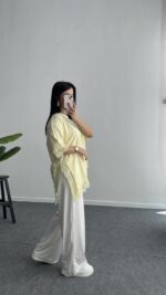 Elly Dantelli Kombine Tişört - Sarı - Görsel 3