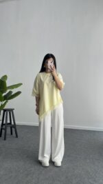 Elly Dantelli Kombine Tişört - Sarı